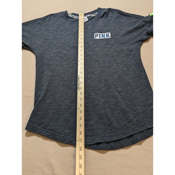 Victoria's Secret PINK Sweatshirt Women Medium Gray w Green Mesh Logo Graphic - Picture 6 of 9